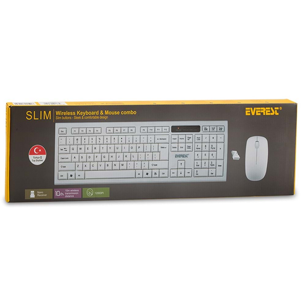 Everest KM-6121 Siyah Kablosuz Q Slim Klavye + Mouse SetPC Bile