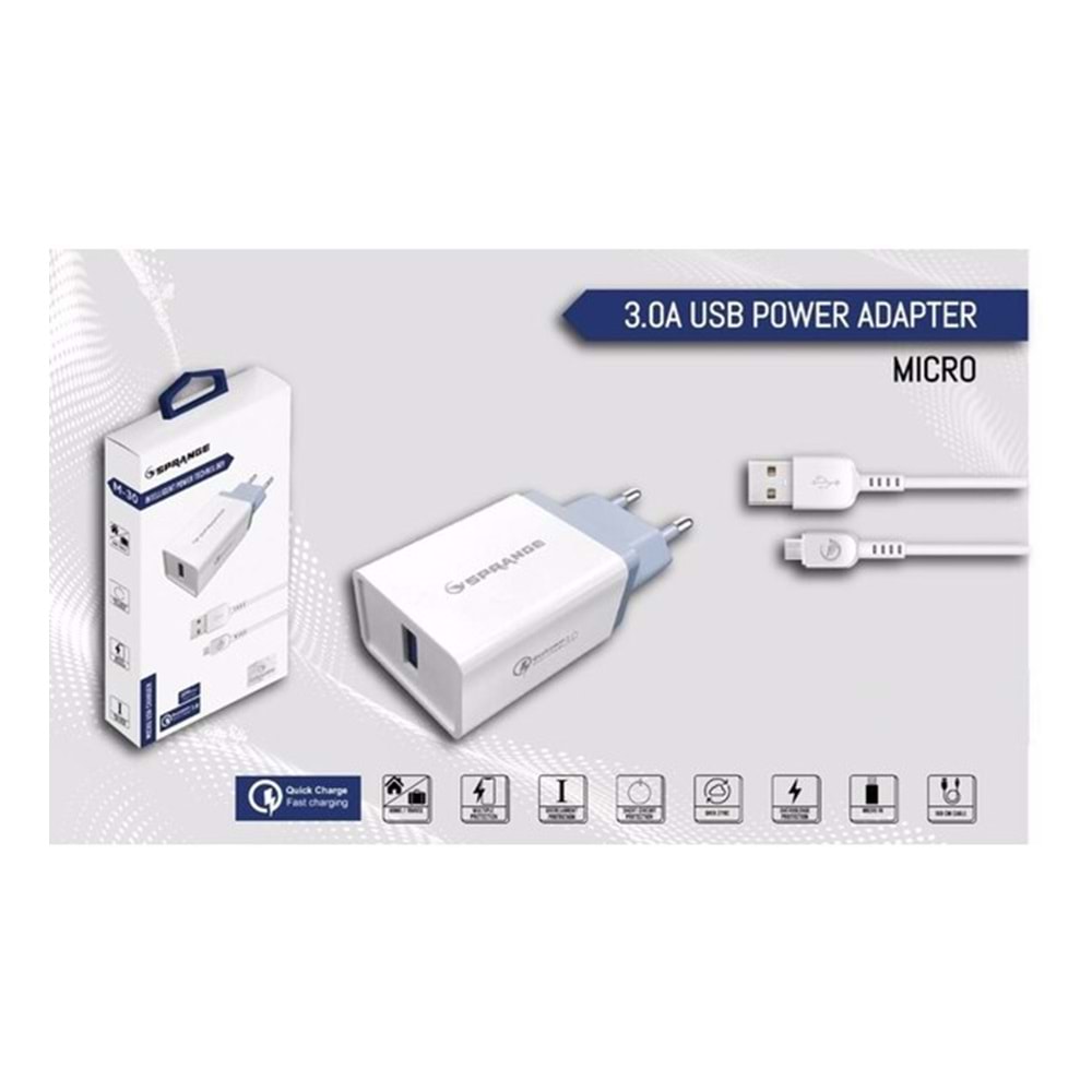 SPRANGE USB-A / Micro 18W-23W Qualcomm QC 3.0 Hızlı Şarj M-30