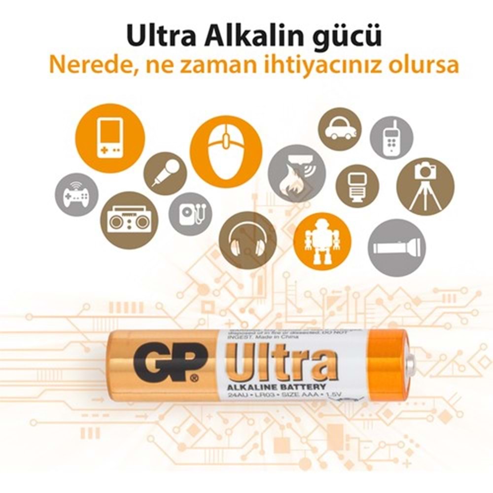 GP Ultra Alkalin 12'li AAA Boy İnce Pil (GP24AU-VS12)