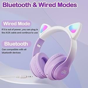 STN-28 Mikrofonlu LED Işıklı Kulak Üstü Kedi Bluetooth Kulaklık