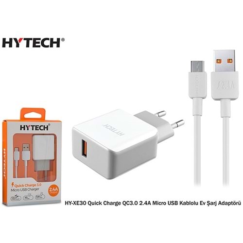 Hytech HY-XE30 Quick Charge QC3.0 2.4A Micro USB Kablolu Beyaz/Gri Ev Şarj Adaptörü