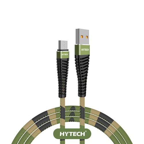 Hytech HY-X275 1.2M 3A Micro Usb Kamuflaj Desenli Kılıflı Yeşil Data + Sarj Kablosu