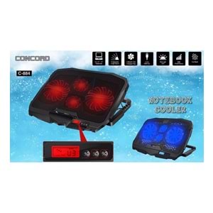 Concord C-884 12-17” 2 Renk LED Fanlı Notebook Soğutucu