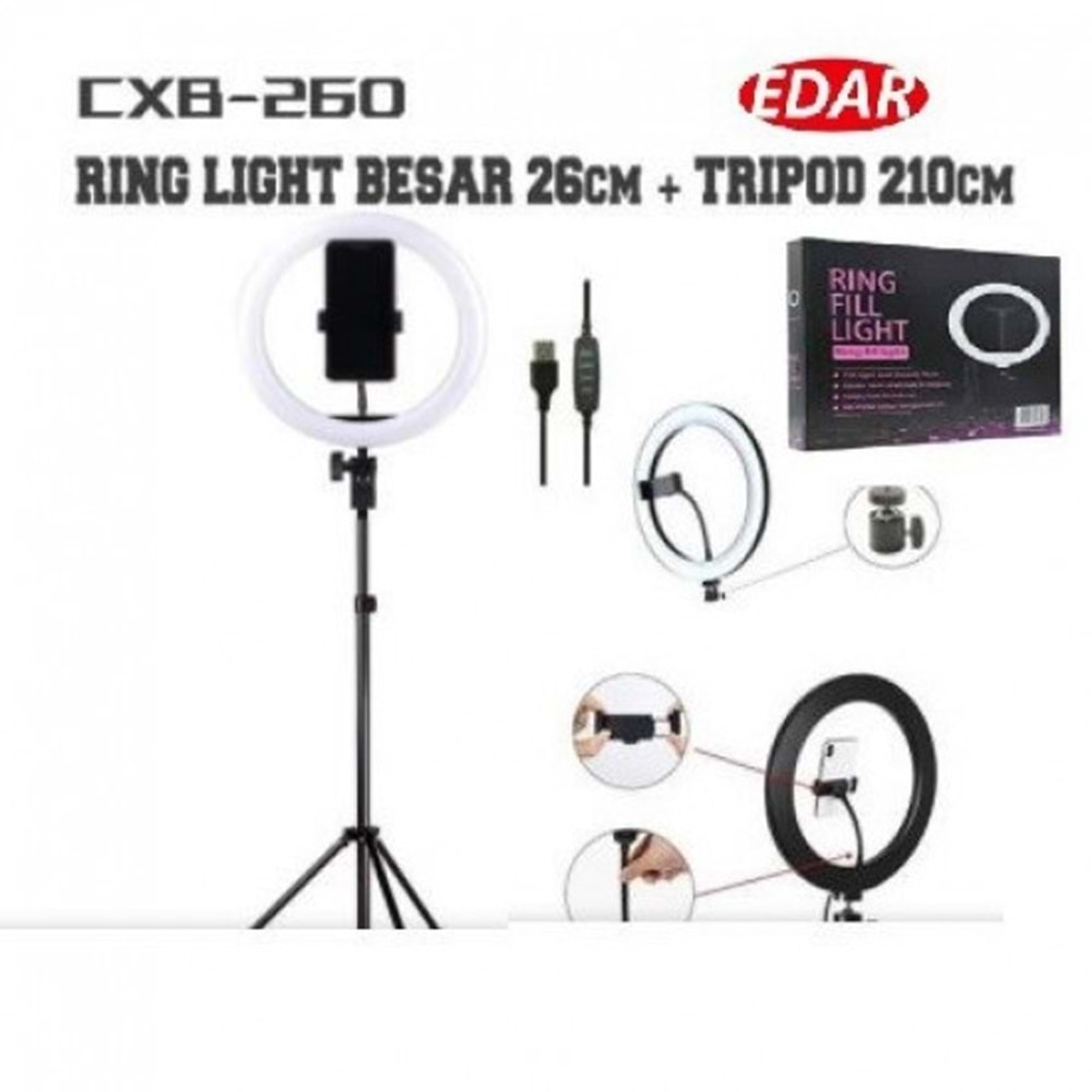 CXB-260 Youtuber Tiktok Çekim Telefon Tutucu Renkli Ring Light Makyaj Işığı 10 Inç 2. Mt Tripod