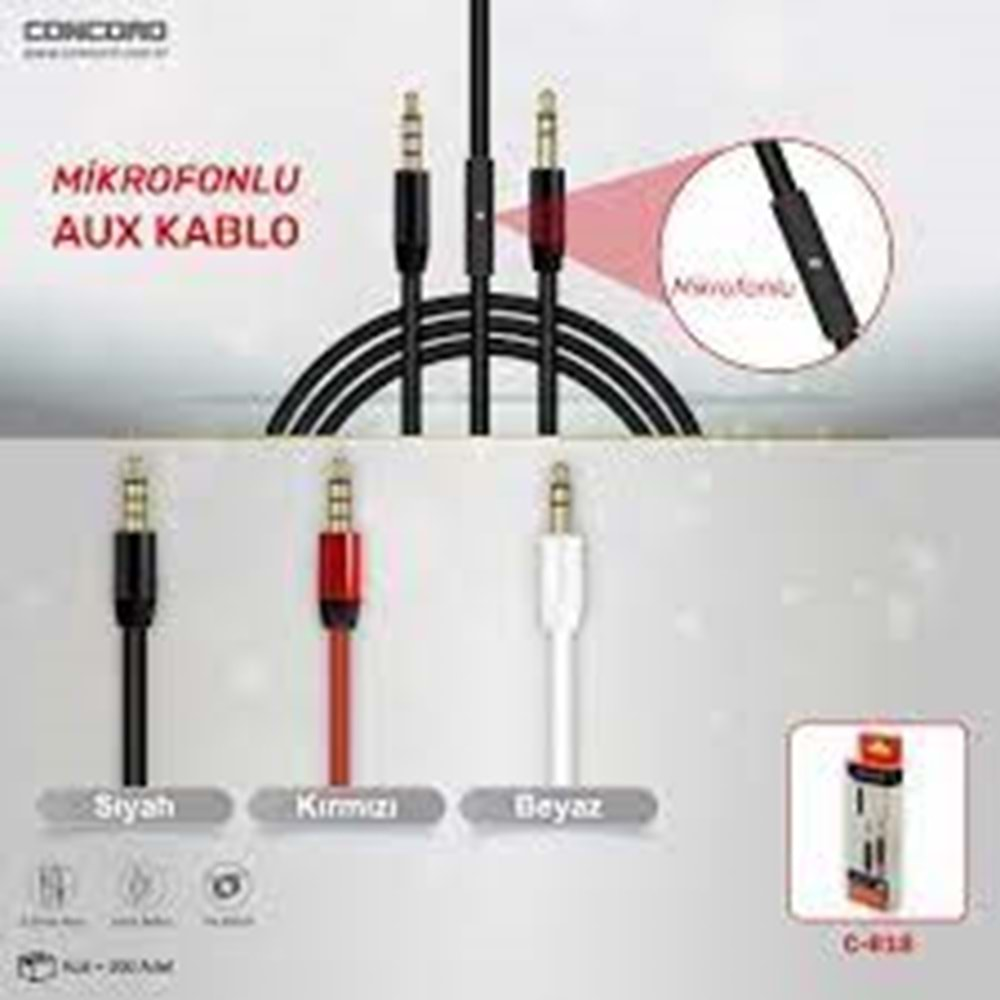 Concord AUX KABLO Mikrofonlu? 3.5 Mm Aux Kablo? 100 Cm C-818