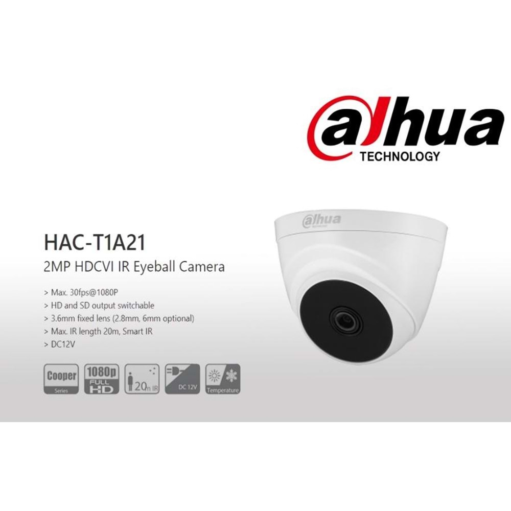 DAHUA HAC -T1A21P-DIP 0280B 2MP 2,8MM 4IN1R EYEBALL HD-CVI KAMERA