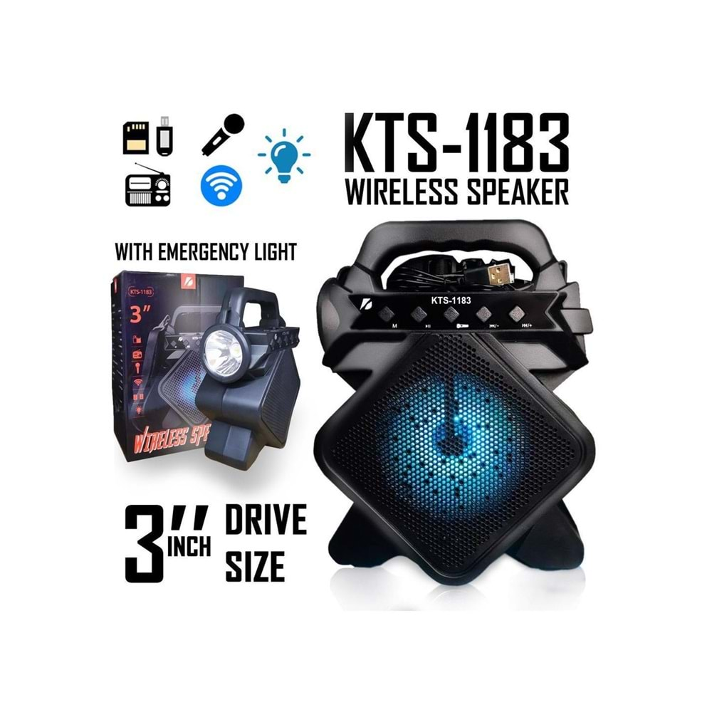 KTS-1183 MİKROFON GİRİŞLİ LEDLİ BULUTUT SPEAKER USB-TF-FM