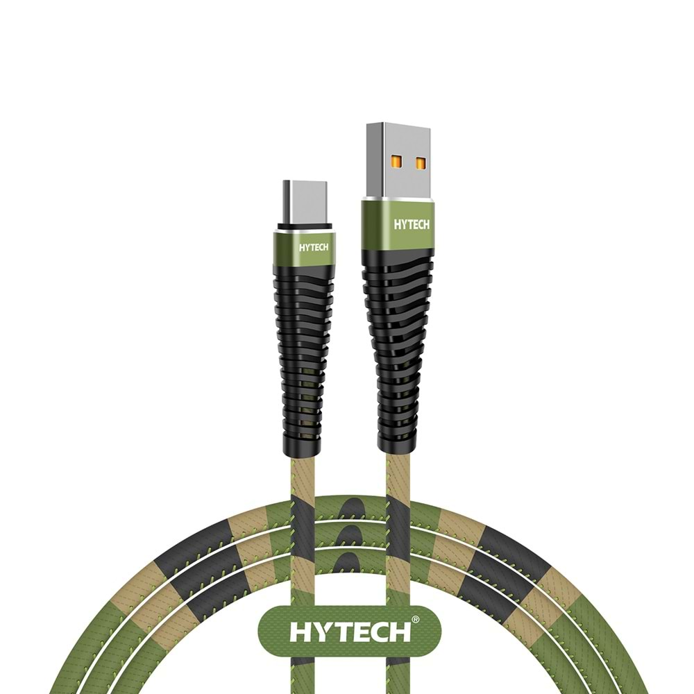 Hytech HY-X475 1.2M 3A Type-C Kamuflaj Desenli Kılıflı Yeşil Data + Sarj Kablosu