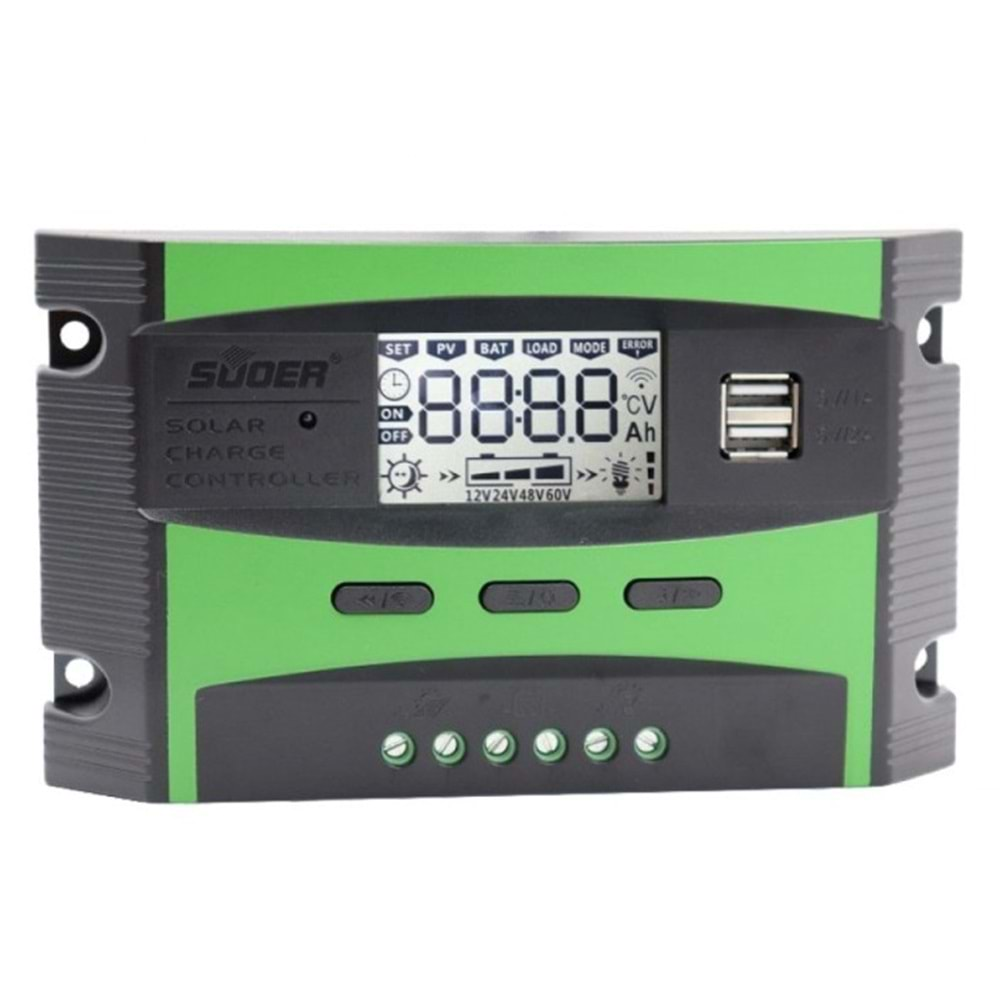 SUOER ST-C1220 12-24 VOLT 20 AMPER DİGİTAL OTOMATİK SOLAR ŞARJ REGÜLATÖRÜ (2 USB GİRİŞLİ 5 V-2.1A)19913