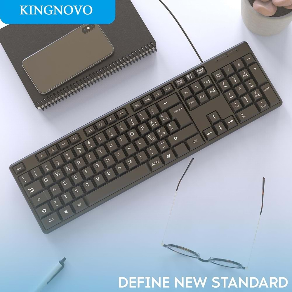 KINGNOVO A-808 USB Kablolu, Türkçe Q, Standart Klavye (Siyah)