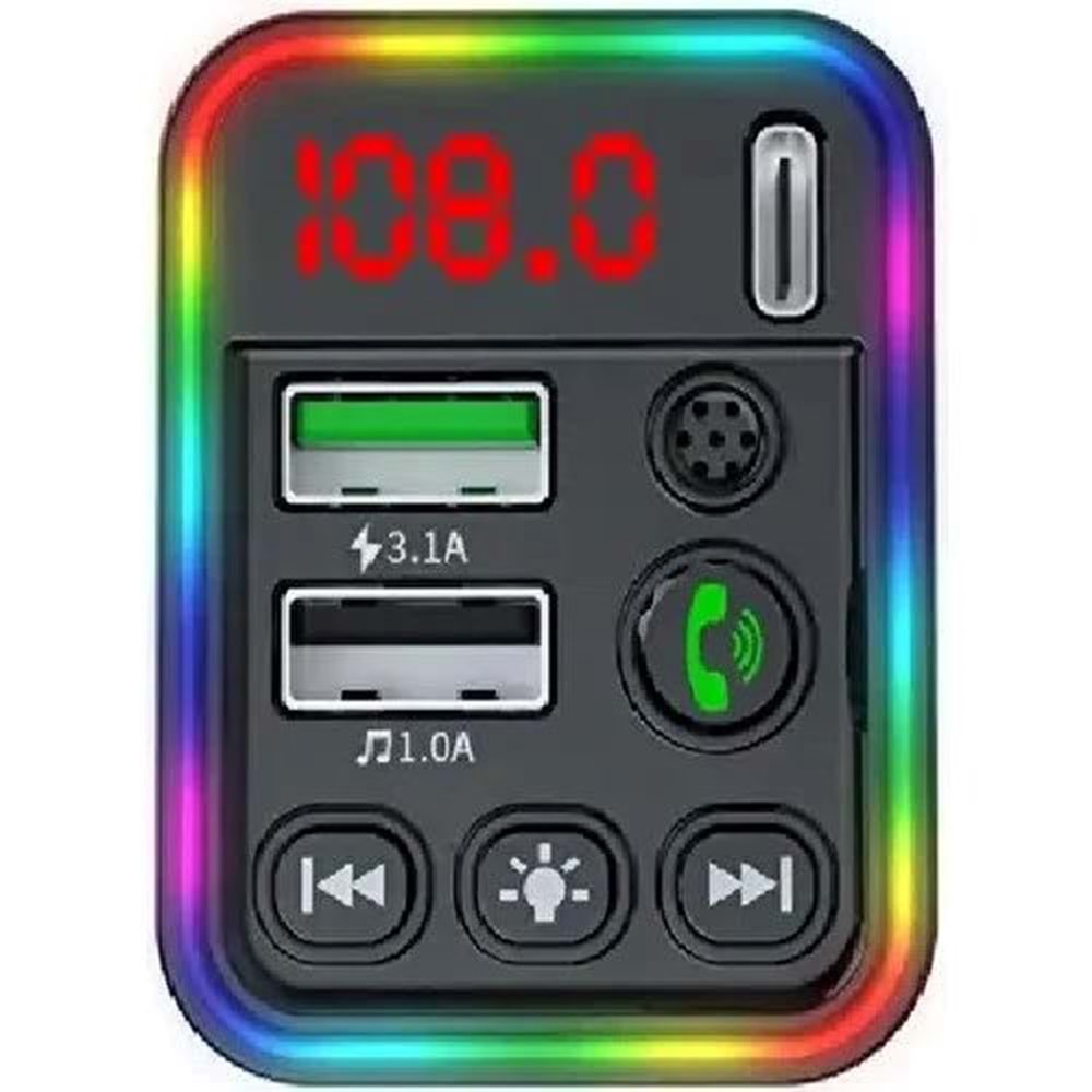 Concord C-617 Rgb Işıklı Pd 18 + Qc 3.1A Şarj Bluetooth 5.1V Fm Transmitter