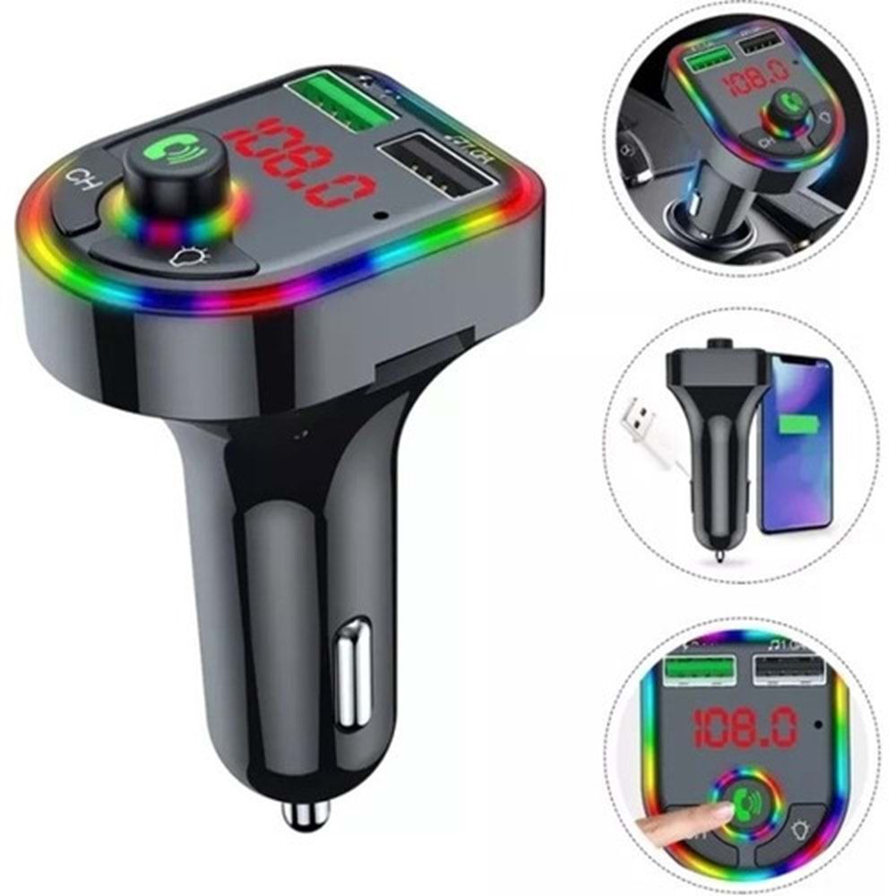 Concord C-616 Rgb Işıklı 2.1 A Şarj USB & Tf Girişi Bluetooth 5.1V Fm Transmitter