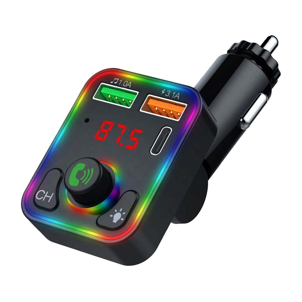 Concord C-618 Bluetooth Görüşme ve Müzik Dinleme Ekranlı Rgb Fm Transmitter Pd + 3.1A Çift USB Şarj