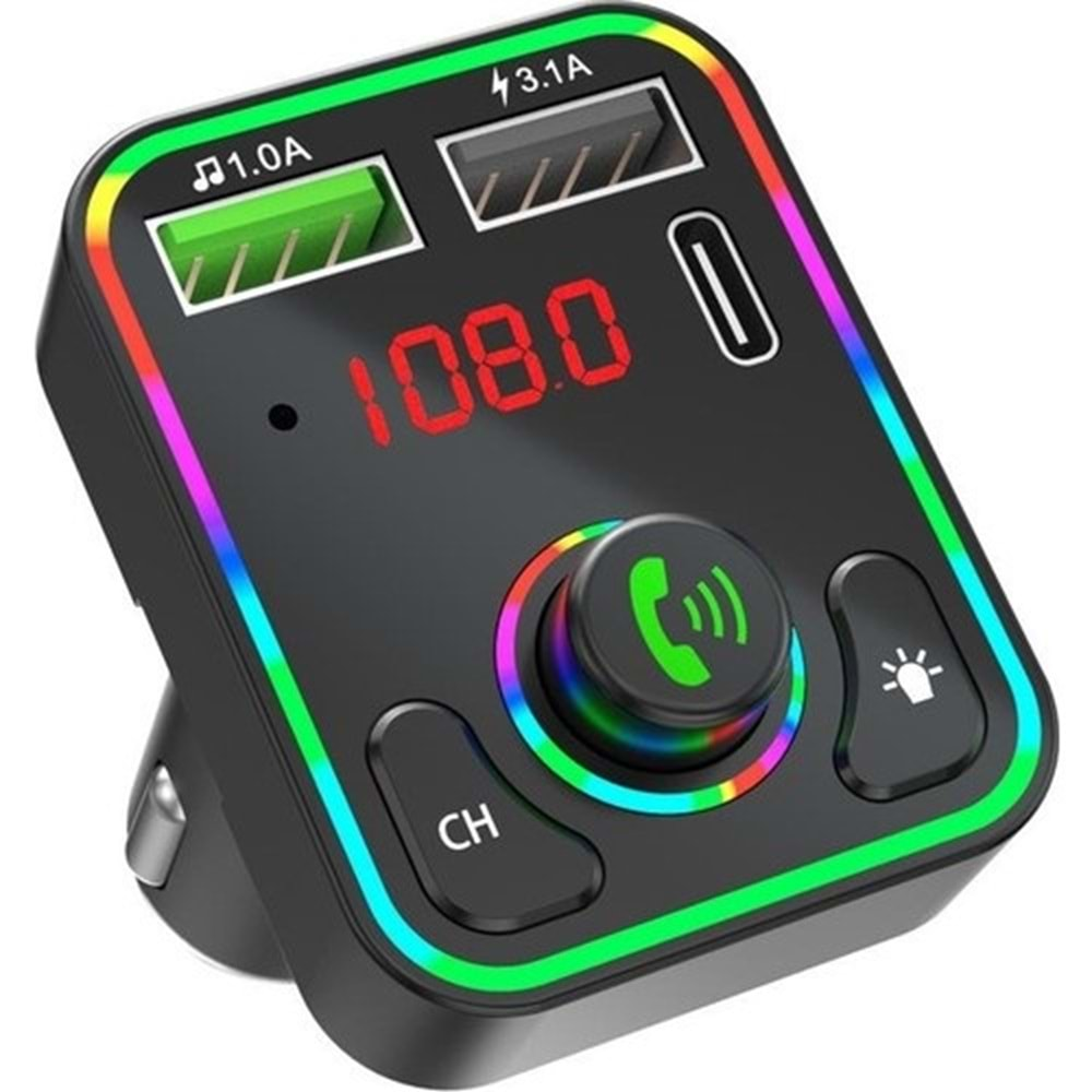 Concord C-618 Bluetooth Görüşme ve Müzik Dinleme Ekranlı Rgb Fm Transmitter Pd + 3.1A Çift USB Şarj