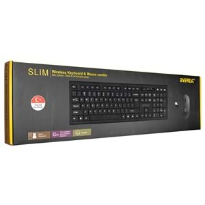 Everest KM-6121 Siyah Kablosuz Q Slim Klavye + Mouse SetPC Bile