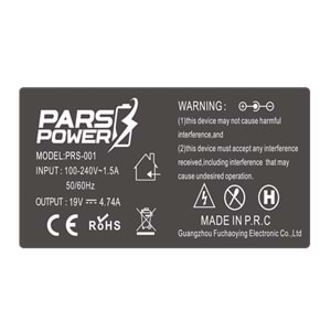 PARS POWER PRS-001 Standart 5.5x2.5 90W 19V 4.74A Adaptör